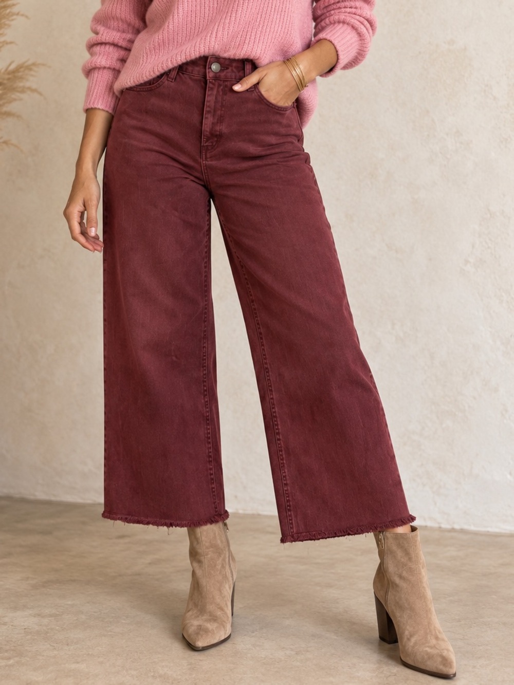 Wit & Wisdom WYATT Skyrise Ab-Solution Wide Leg Cropped Jeans, Wine
